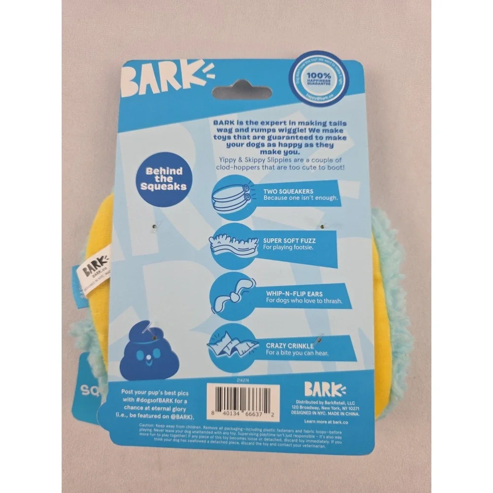 Bark XS-S YIPPY & SKIPPY Blue Bunny Slippers Squeaky Dog Toy New -FREE SHIPPING-